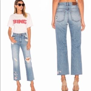 Anine Bing Embroidered Jean Vintage Blue